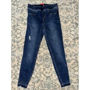 SPANX Pull On Blue Jeans Jegging Size M Raw Hem Stretch